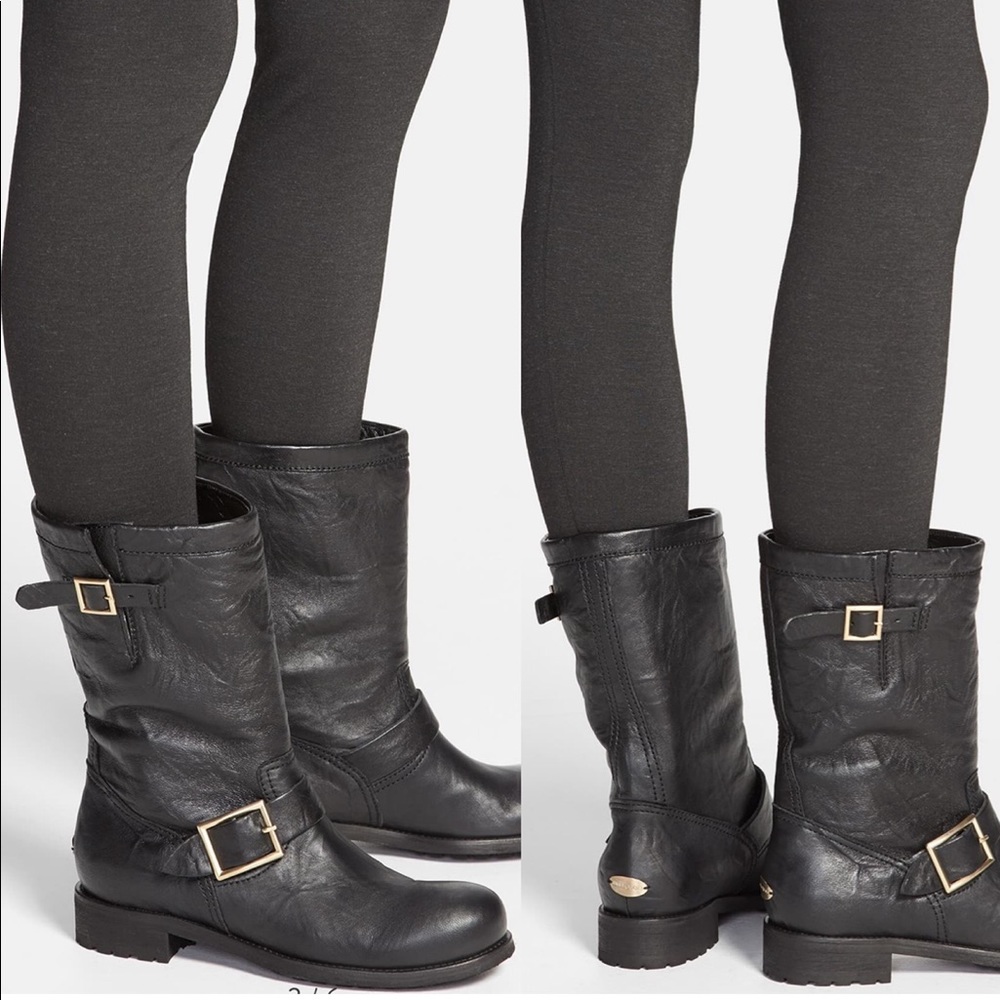 Jimmy Choo Leather Mid Calf Slouch Moto Boots